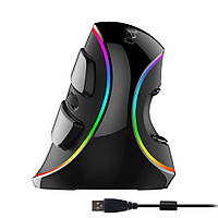 Беспроводная вертикальная оптическая игровая мышь 4000 DPI Delux M618 Plus RGB Black