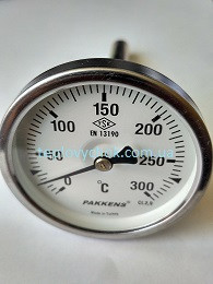 Термометр 0-300°С, Ø63мм, з різьбою 1/2" біметалічний, осьовий, PAKKENS