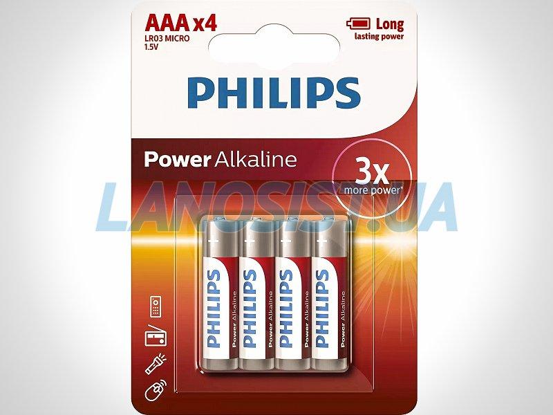 Батарейки AAA LR03 1.5V Power лужні Philips LR03P4B/10