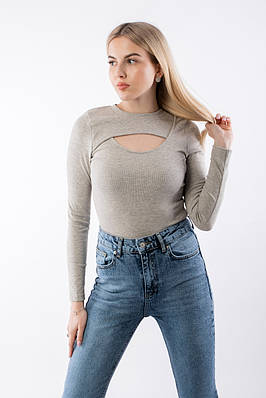 Лонгслів жіночий з декоративним вирізом сірий 4532 (2000000092386)