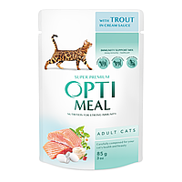 Корм влажный OPTI MEAL для взрослых кошек с форелью в кремовом соусе 85г