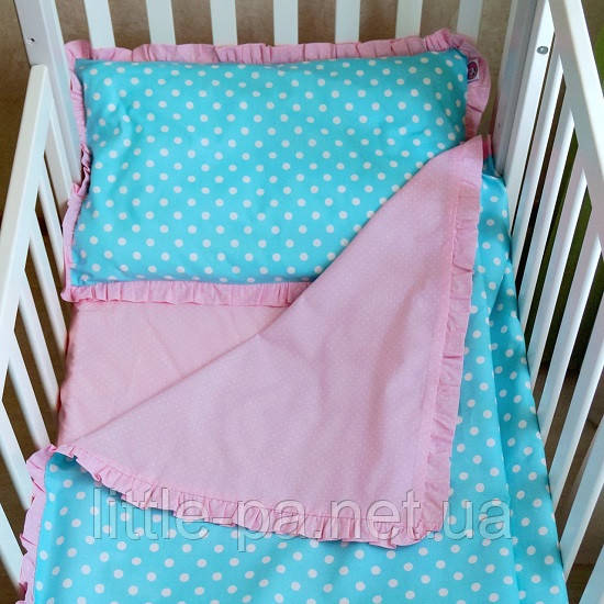 Дитяча постільна білизна "Горошки" з рюшем 120х60, фото 1