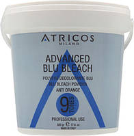 Осветляющая пудра Блондеран Голубой до 9 тонов Advanced Blue Bleach Powder Atricos, 500 г