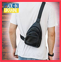 Стильная и удобная черная мужская сумка-слинг из экологической кожи Сумка на пояс через плечо