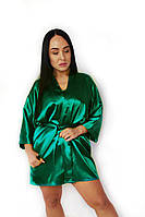 Комплект халат и пижама с кружевом майка+шорты, зеленый, XS