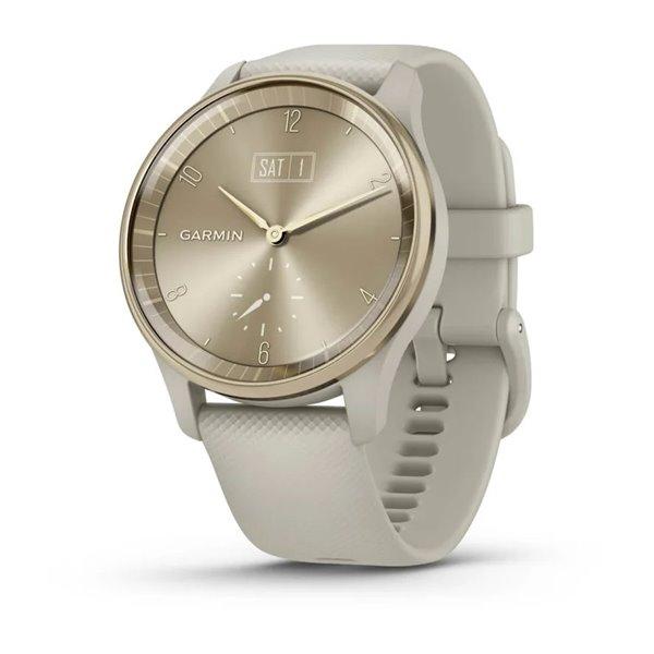 Смарт-годинник Garmin Vivomove Trend з кремово-золотистим сталевим безелем, корпусом та ремінцем кольору французький сірий