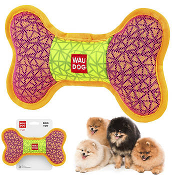 М'яка іграшка "Кістка" (20x12 см) зі звуком для собак WAUDOG Fun, Рожева / Іграшкова кісточка для щенят
