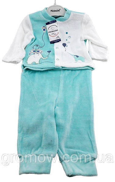 Костюм 6, 9, 12 місяців Туреччина трикотажний для новонародженого хлопчика бірюзовий (КДМН44), фото 1