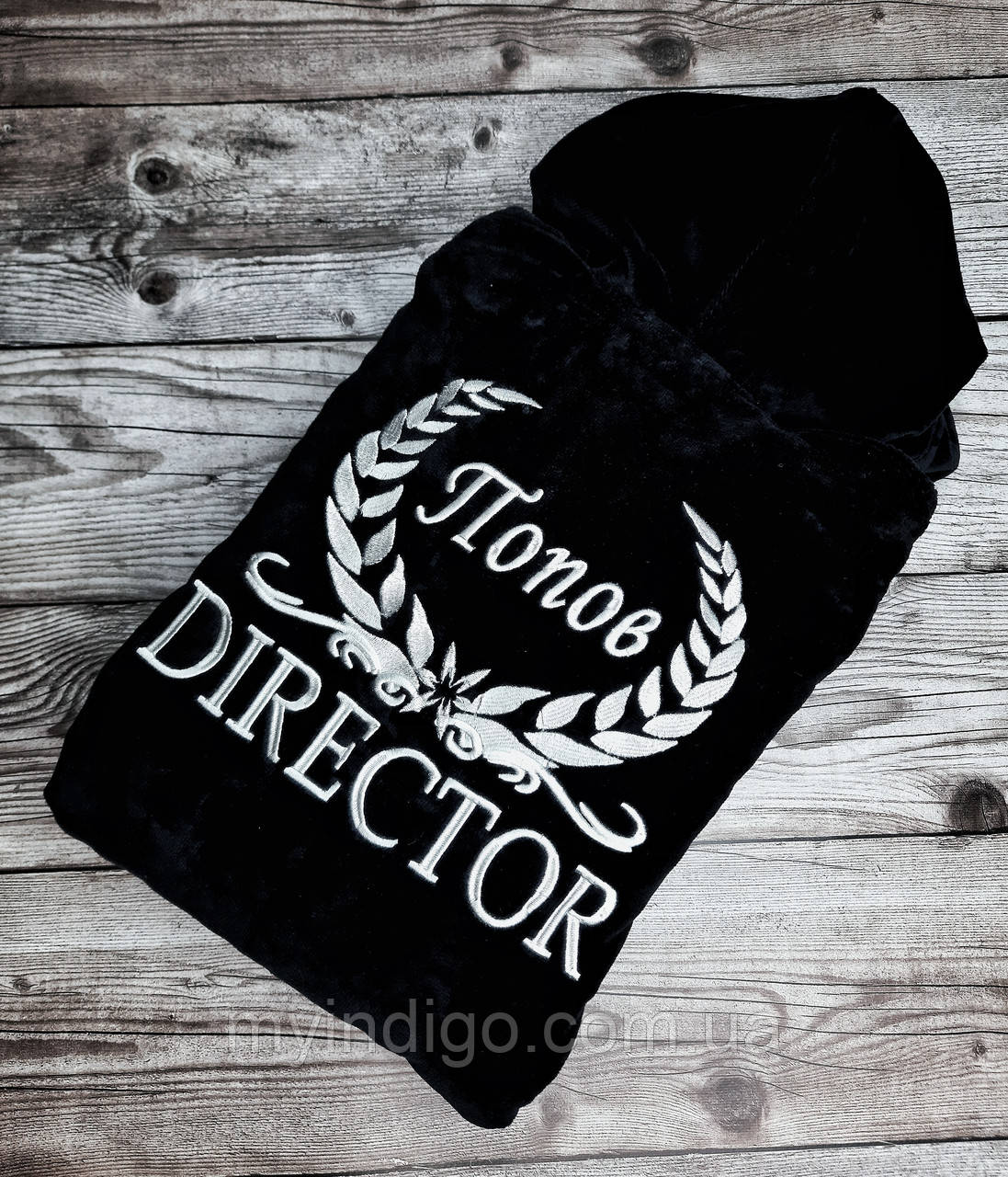 Чоловічий халат із велюр махри з іменною вишивкою, фото 1