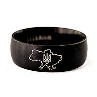16 размер. Черное кольцо нержавеющая сталь.Карта Украины Тризуб герб Украины.Украинская символика.