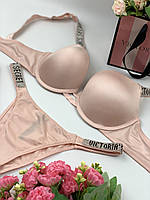 Комплект женского нижнего белья Victoria`s Secret лифчик и трусики со стразами розовый