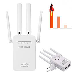 Підсилювач сигналу Wi-Fi з 4 антенами, до 300 мб/с, PIX-LINK LV-WR09 / Міні WiFi роутер маршрутизатор / Репітер