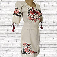 Женское вышитое льняное платье с Розами 42-54