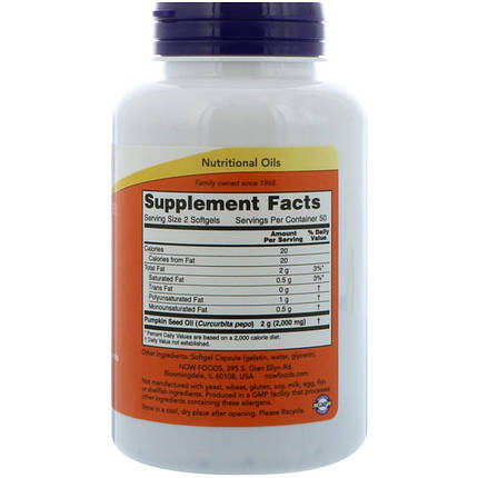 Гарбузова олія NOW Foods Pumpkin Seed Oil 1000 mg 100 Softgels, фото 2