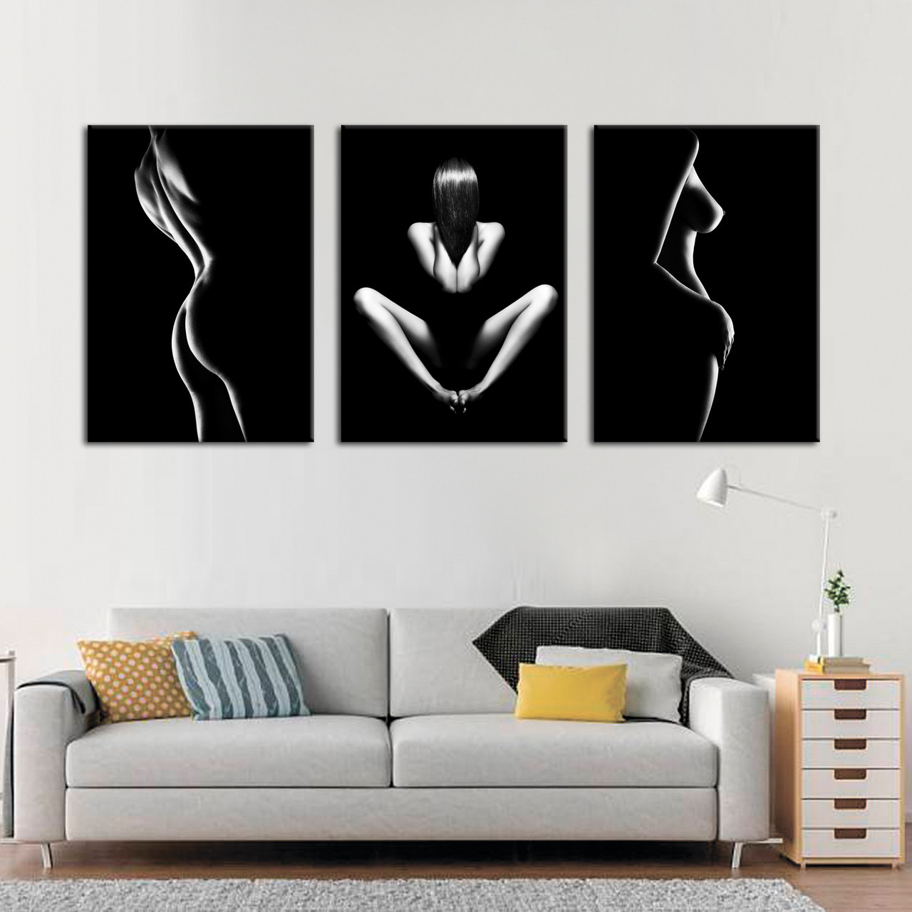 Модульна картина на полотні з трьох частин в стилі Ню, еротика. Вибух чуттєвості та ніжності!, фото 1