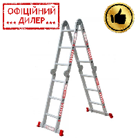 Лестница-трансформер алюминиевая Квітка Heavy Duty с платформой (4х3 ступени) (110-9503)