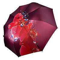 Жіноча парасоля-автомат від Flagman на 9 спиць, рожева з червоною квіткою, N0153-8
