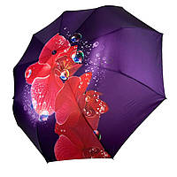 Женский зонт-автомат на 9 спиц от Flagman, фиолетовый с красным цветком, N0153-9