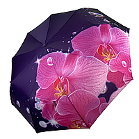 Жіноча парасоля-автомат від Flagman на 9 спиць, фіолетовий з рожевою квіткою, N0153-4