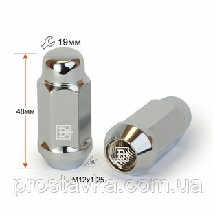 Гайка колісна 411944 Cr M12X1,25 Хром висота 48 мм Конус із виступом., закр., ключ 19 мм, фото 1