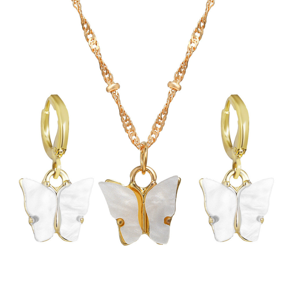 Набір: сережки та підвіска з метеликами, біжутерія, білий,FS-1739,4