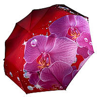 Женский зонт-автомат на 9 спиц от Flagman, красный с розовым цветком N0153-12