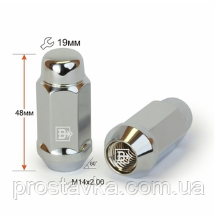 Гайка колісна 411973 Cr M14X2,00 Хром висота 48 мм Конус із виступом, закр., ключ 19 мм, фото 1