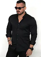 Черная Рубашка с воротником стойка слим фит строгая XXL размер MI-33