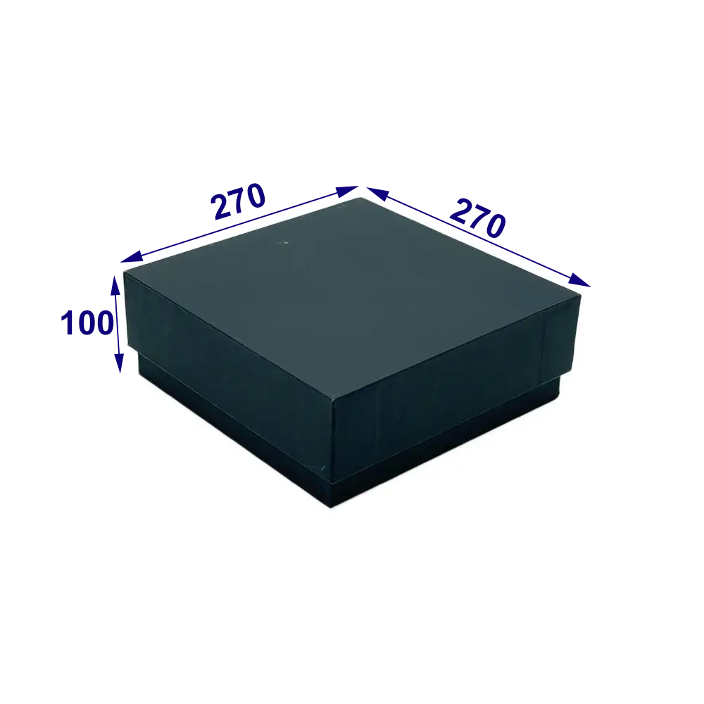 Коробка з кришкою для пакування подарунка картонна, чорна, 270х270х100 мм