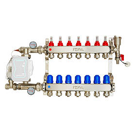Комплект колектора з витратомірами ITAL UHW-A07, нержавіюча сталь, підкл. пряме