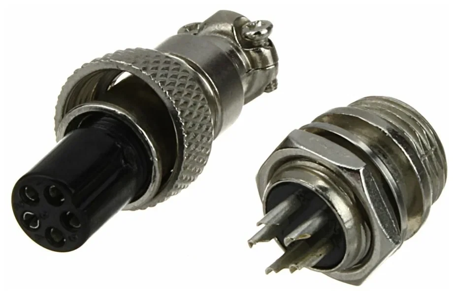 Штекер + роз'єм живлення пари GX12-5P 12 mm, 5 контактів, монтажний, фото 1