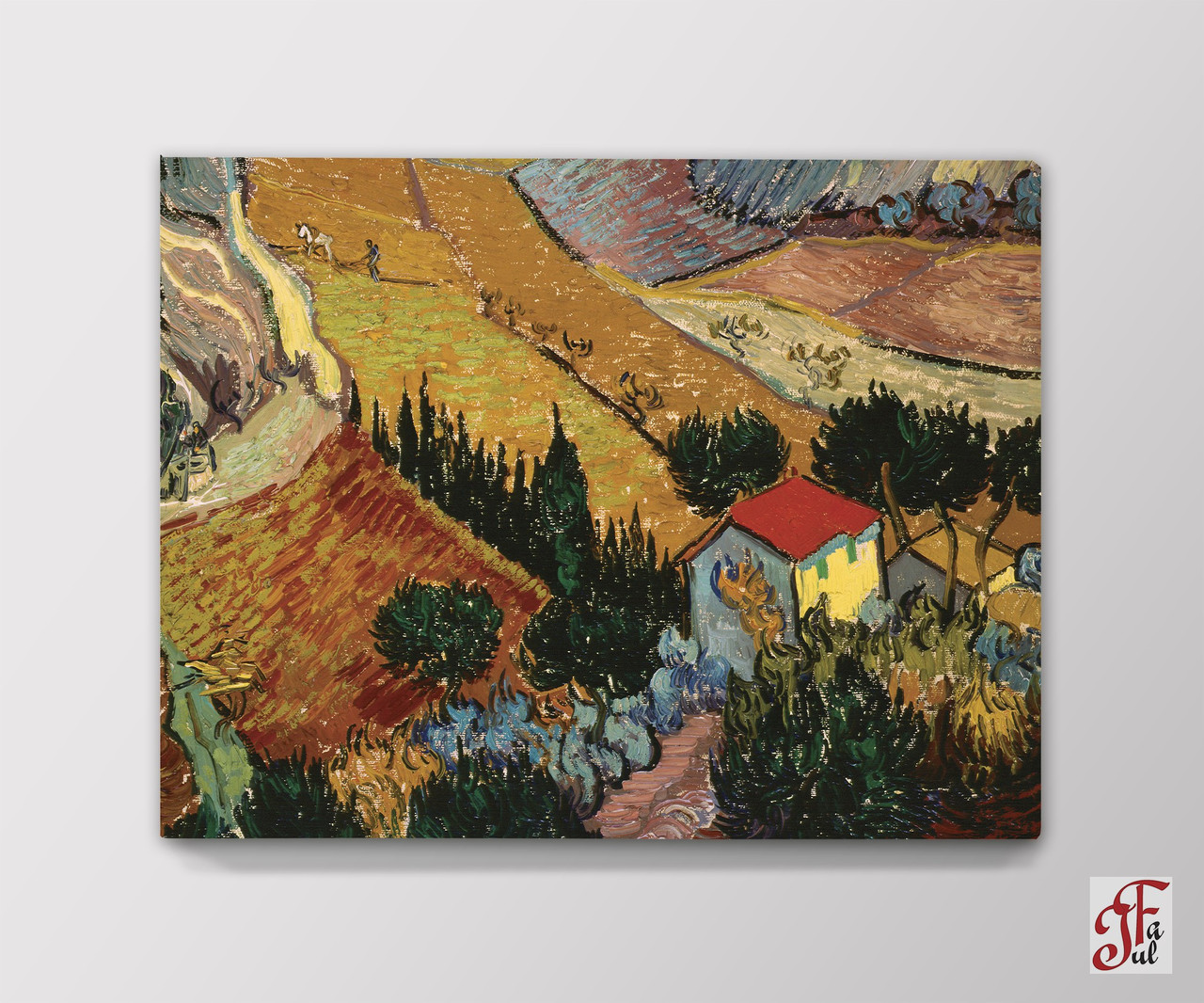 Друкована картина  Пейзаж з будинком і орач 60х45 см