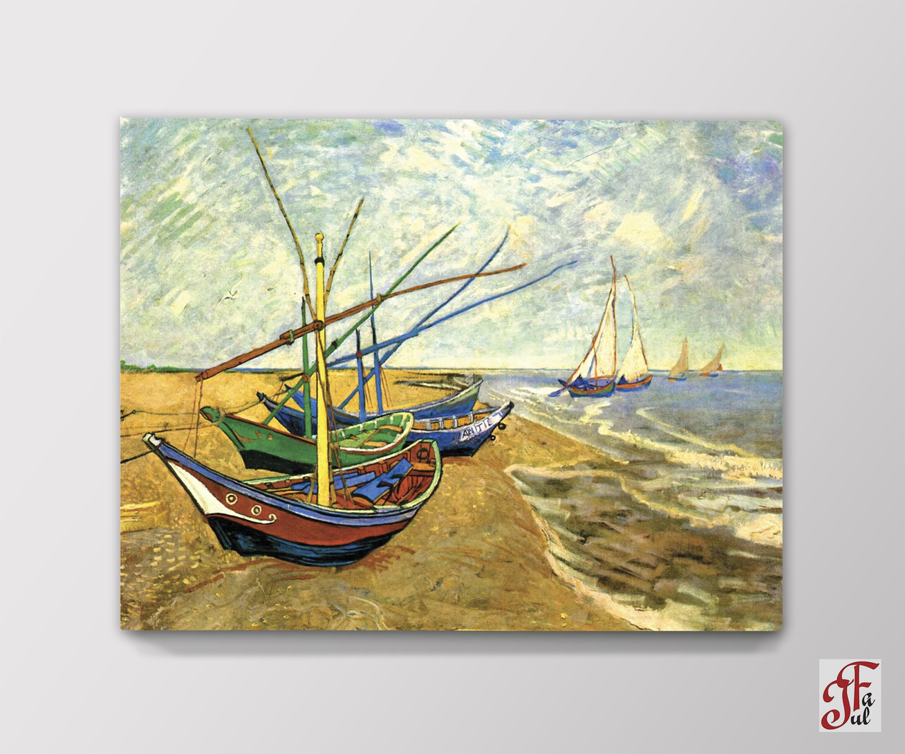 Друкована картина  Рибальські човни на пляжі в Сент-Марі 60х45 см