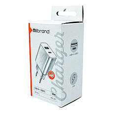 Зарядний пристрій (зарядка) для телефону Mibrand MI-33 GaN Type-C + USB 30 W Білий (MIWC/33UCW), фото 5