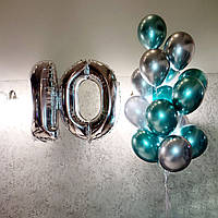 Гелієві кульки повітряні на 10 років для хлопчика Подарунок на день народження хлопчику Композиція букет Цифра фольгована з гелієм