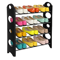 Полка для обуви Shoe Rack 4 полки 12 пар (Black) | Обувная полка пластикова