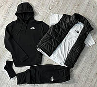 Мужской спортивный набор The North Face 5в1 черный с белым , Весенний Костюм TNF + Футболка Жилетка Носки