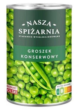 Nasza Spizarnia Groszek Konserwowy — консервований зелений горошок, 400 гр. Польща