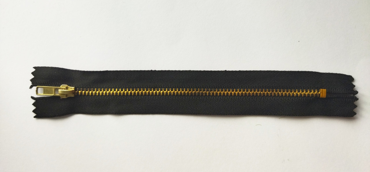 Блискавка нероз’ємна металева (золото) Т4, 18 см №322 чорна, фото 1