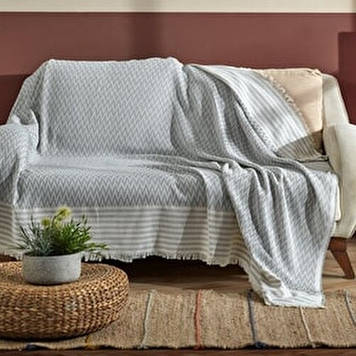 Покривало на диван, покривало на ліжко, бавовна з бахромою Зиґзаґ 170х210 см, Туреччина