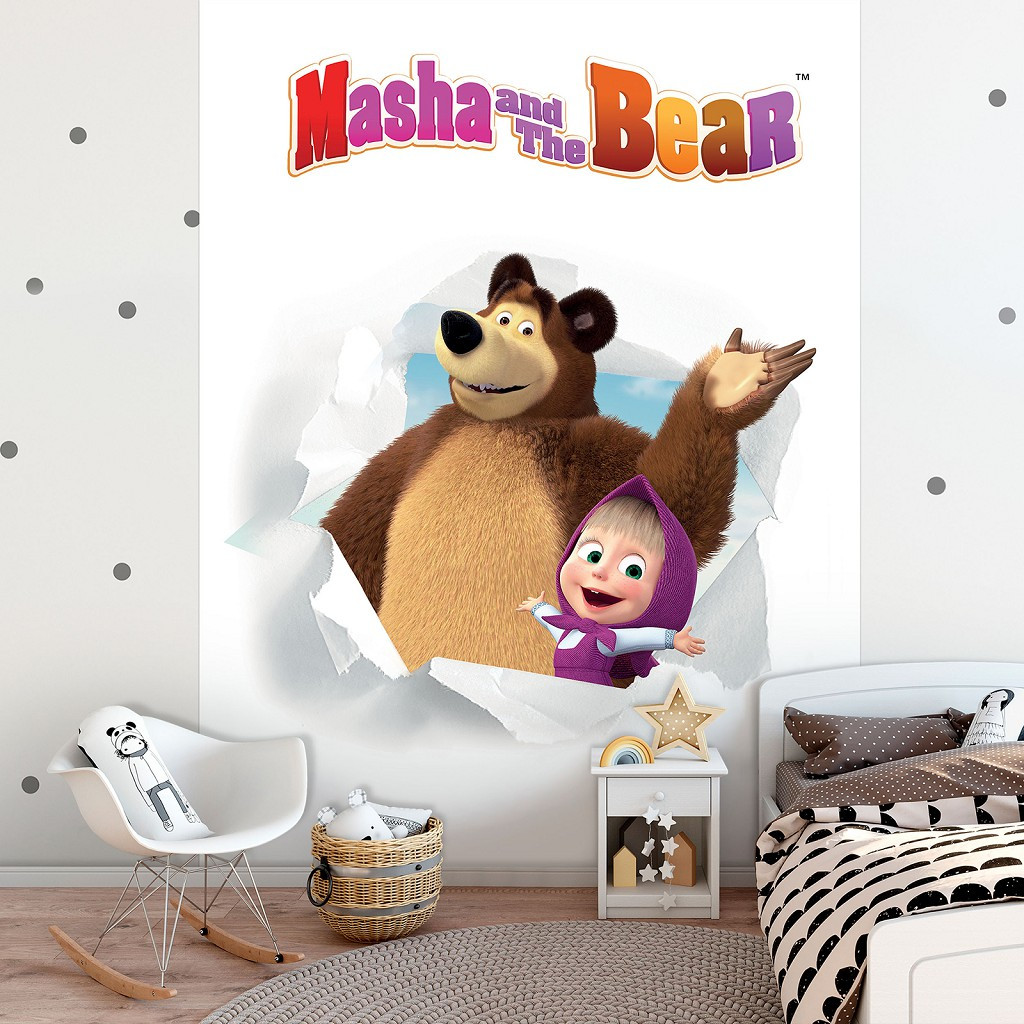 Фото шпалери дитячі 184x254 см Для дівчаток: Маша і ведмідь шлють привіт (13667P4A)+клей