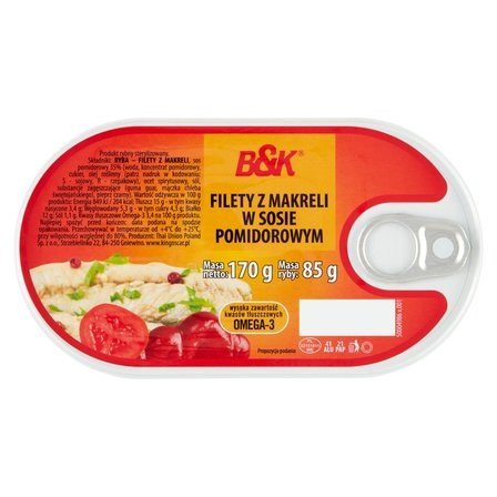 Філе Макрелі у Томатному Соусі B&K Filety z Makreli w Sosie Pomidorowym 170 г Польща