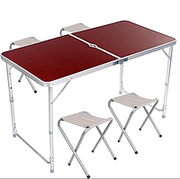 Раскладной стол для пикника 55-70 см, с 4 стульями, отверстие для установки зонта
