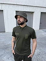 Тактическая футболка поло хаки мужская с липучками армейская , Военная футболка цвета хаки для военнослужащих