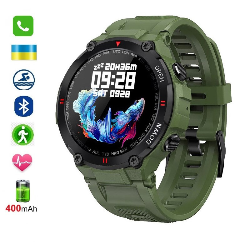 Військовий смарт годинник із дзвінком протиударний Smart Watch Modfit Ranger Army