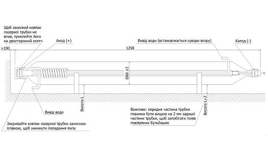 Лазерна трубка CO2 Yongli A2s 90 Вт для гравера, лазерний випромінювач CO2, фото 2