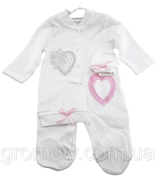 Чоловічок 9 місяців Туреччина трикотажна для новонародженого на дівчинку білий (ЧН29), фото 1