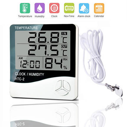 Термометр електронний+годинник HTC-2 (-10°C/+70°C всередині, -50°C/+50°C зовні), фото 1