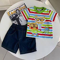 Костюм для хлопчика 2-а футболка в смужку яскрава та шорти Т. - Сині Mon Caramel, Цветной, Мальчик, Лето, 0/3 міс. 3/6 міс.