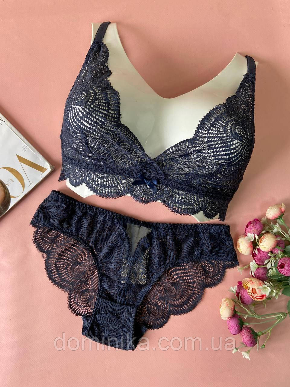 75/80С Синій мереживний комплект нижньої білизни